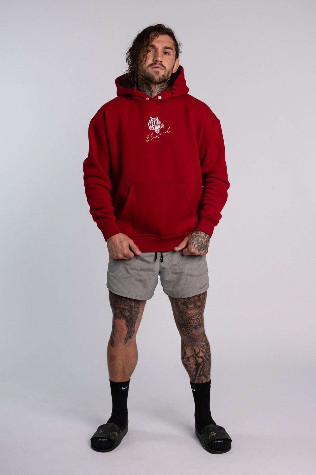 'El Animal' Heavyweight Hoodie in Crimson Red