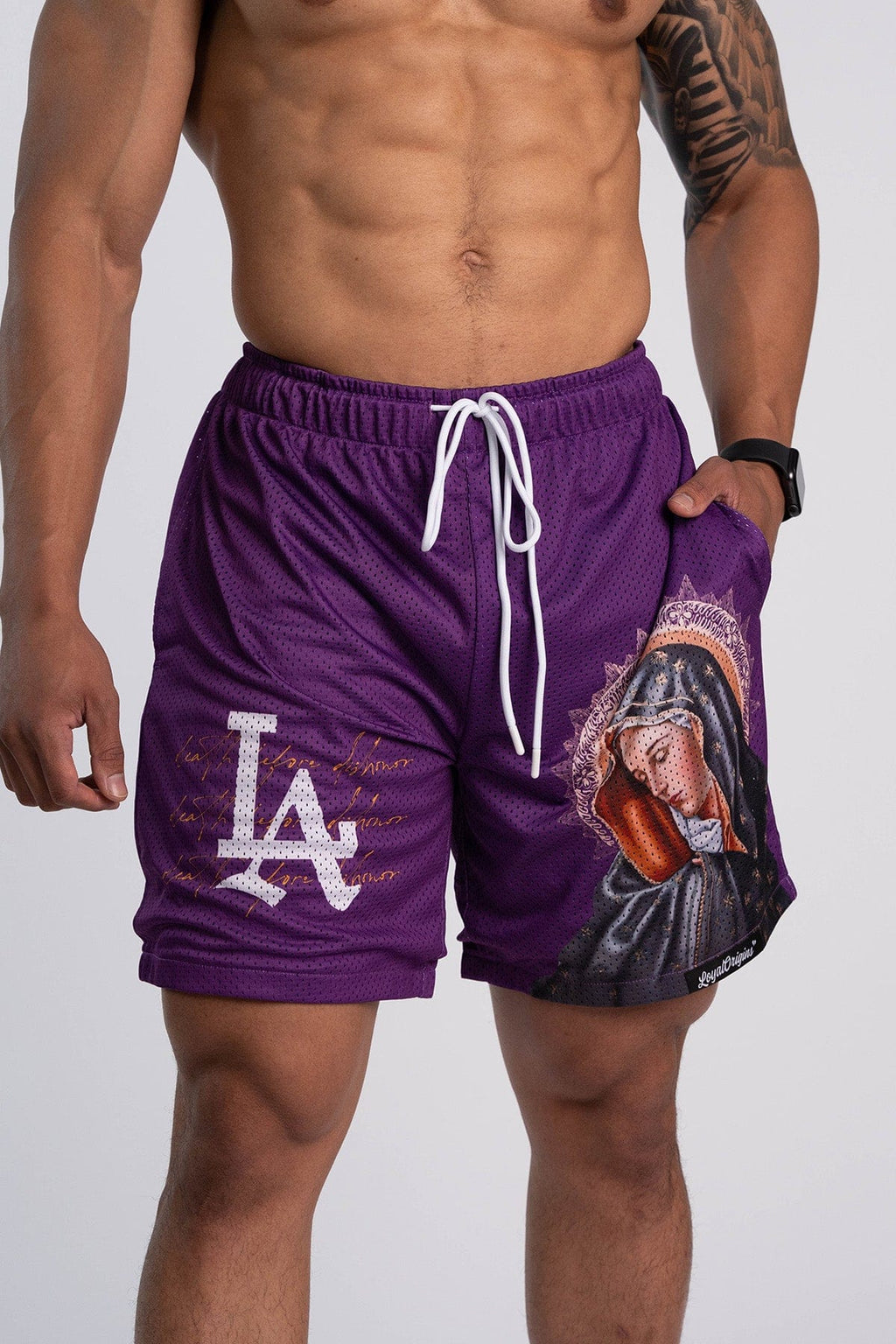 LoyalOrigins Black La 'Ave Maria' Premium Mesh Shorts