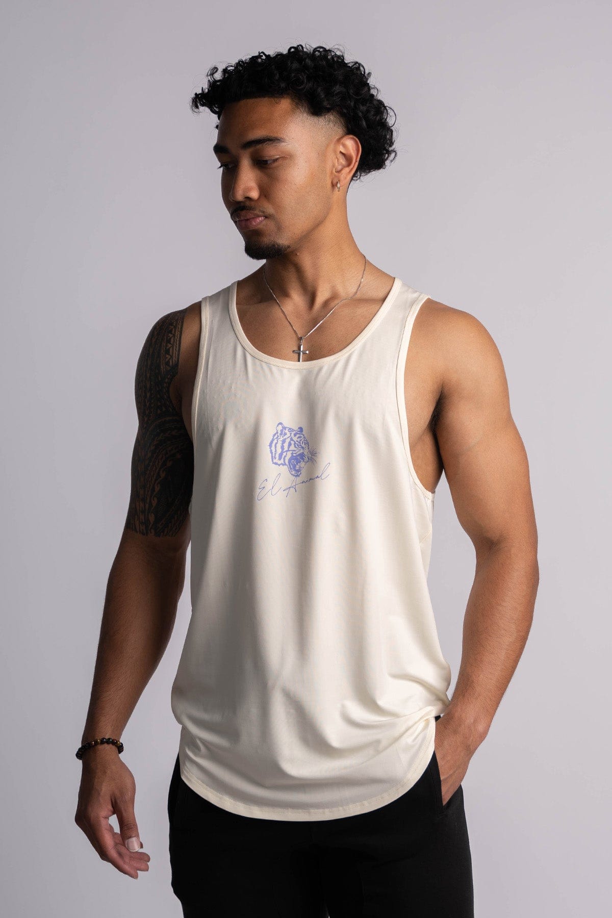 'El Animal' Premium Drop-Cut Tank Top in Off White