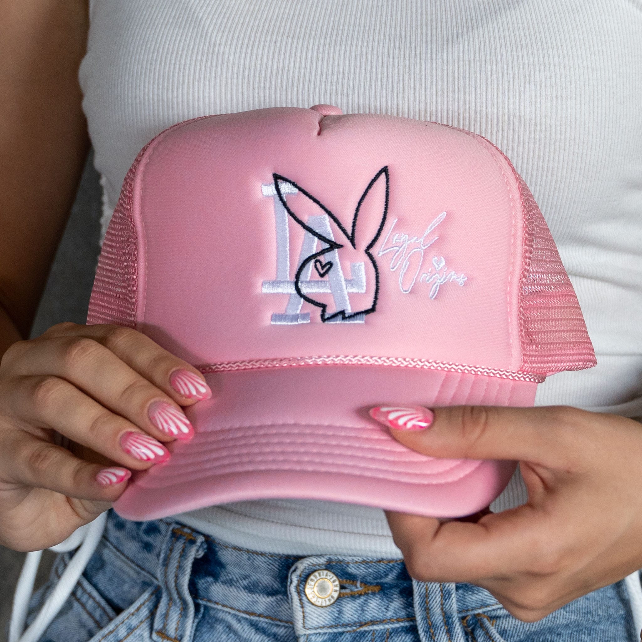 LA Bunny Signature Trucker in Light Pink Trucker Hats Loyal Origins 